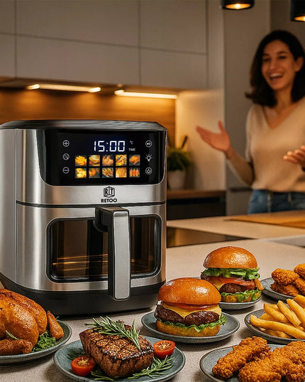 RETOO AIR FRYER gruzdintuvė be riebalų 6,5 l, 1800 W, 10 programų