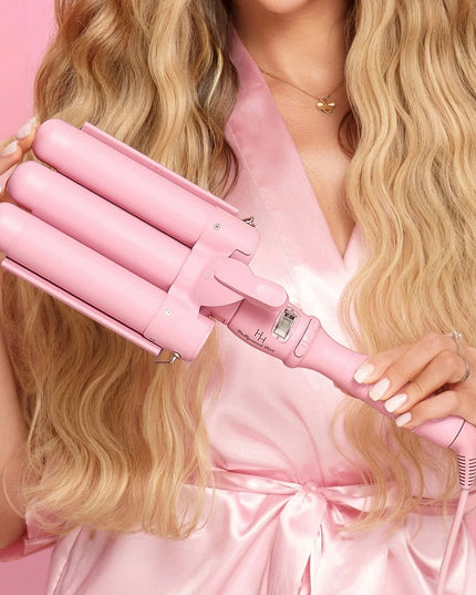 Hollywood Hair Mermaid Waver trigubos plaukų bangų formavimo žnyplės, 32 mm, Barbie Pink