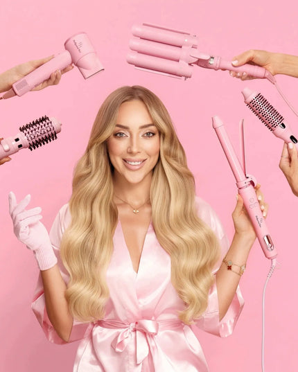 Hollywood Hair Mermaid Waver trigubos plaukų bangų formavimo žnyplės, 32 mm, Barbie Pink