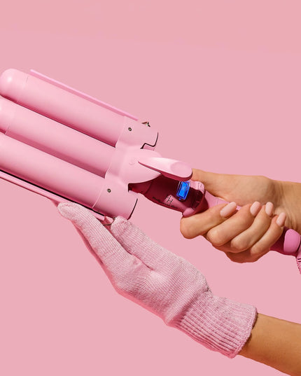 Hollywood Hair Mermaid Waver trigubos plaukų bangų formavimo žnyplės, 32 mm, Barbie Pink