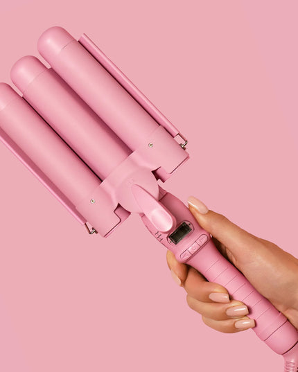 Hollywood Hair Mermaid Waver trigubos plaukų bangų formavimo žnyplės, 32 mm, Barbie Pink