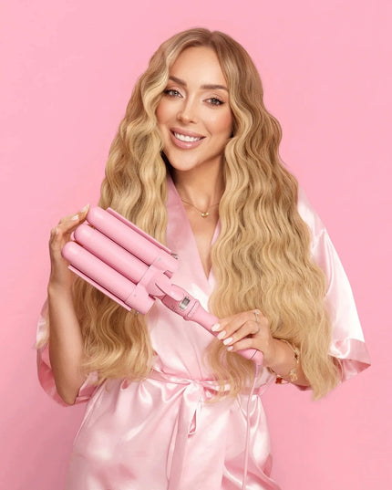 Hollywood Hair Mermaid Waver trigubos plaukų bangų formavimo žnyplės, 32 mm, Barbie Pink