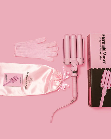 Hollywood Hair Mermaid Waver trigubos plaukų bangų formavimo žnyplės, 32 mm, Barbie Pink