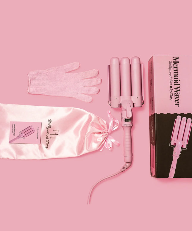 Hollywood Hair Mermaid Waver trigubos plaukų bangų formavimo žnyplės, 32 mm, Barbie Pink