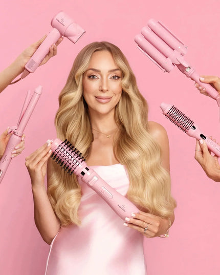 Hollywood Hair Mermaid Waver trigubos plaukų bangų formavimo žnyplės, 32 mm, Barbie Pink