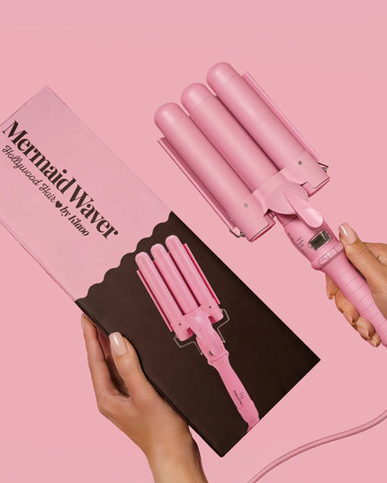 Hollywood Hair Mermaid Waver trigubos plaukų bangų formavimo žnyplės, 32 mm, Barbie Pink