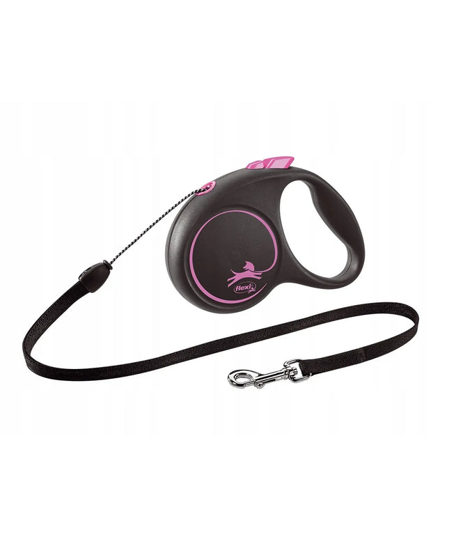 Automatinis šunų pavadėlis Flexi Black Design, virvelinis, S dydis, 5 m/12 kg, juodas su mėlynais elementais