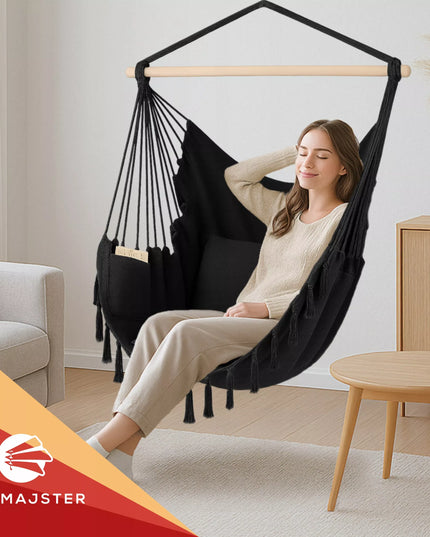 Sūpuoklės Kėdė BOHO Brazilijos Kėdė Sodo Hamakas Balkonui JUODA
