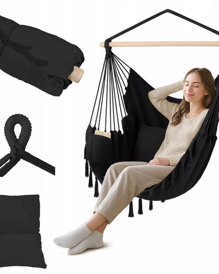 Sūpuoklės Kėdė BOHO Brazilijos Kėdė Sodo Hamakas Balkonui JUODA