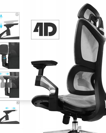 Ergonomiška biuro kėdė Spacetronik Hilde 130kg, 4D porankiai, pilka