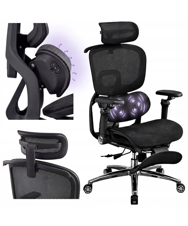 Ergonominė biuro kėdė Spacetronik su masažo funkcija, atrama kojoms, juoda