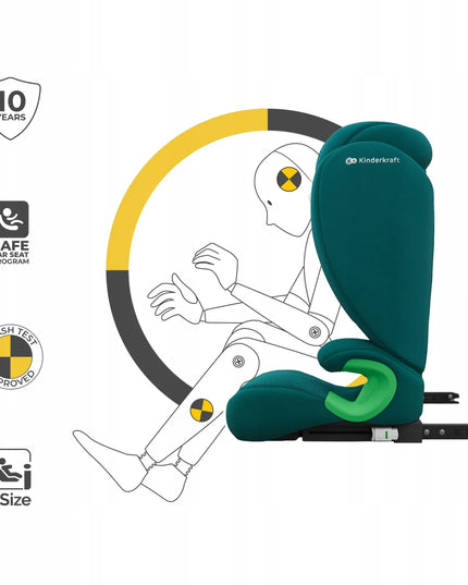 KINDERKRAFT JUNIOR FIX 2 i-Size automobilinė kėdutė, 100–150 cm, 15–36 kg, ISOFIX, žalia