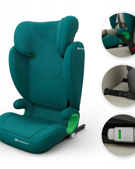 KINDERKRAFT JUNIOR FIX 2 i-Size automobilinė kėdutė, 100–150 cm, 15–36 kg, ISOFIX, žalia