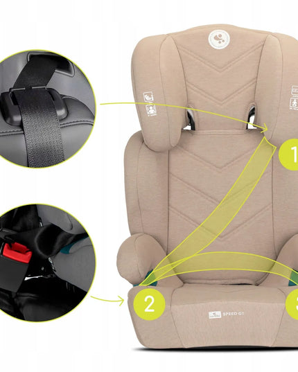 Lorelli Speed GT i-Size automobilinė kėdutė, 15–36 kg, 100–150 cm, ISOFIX, smėlio spalvos