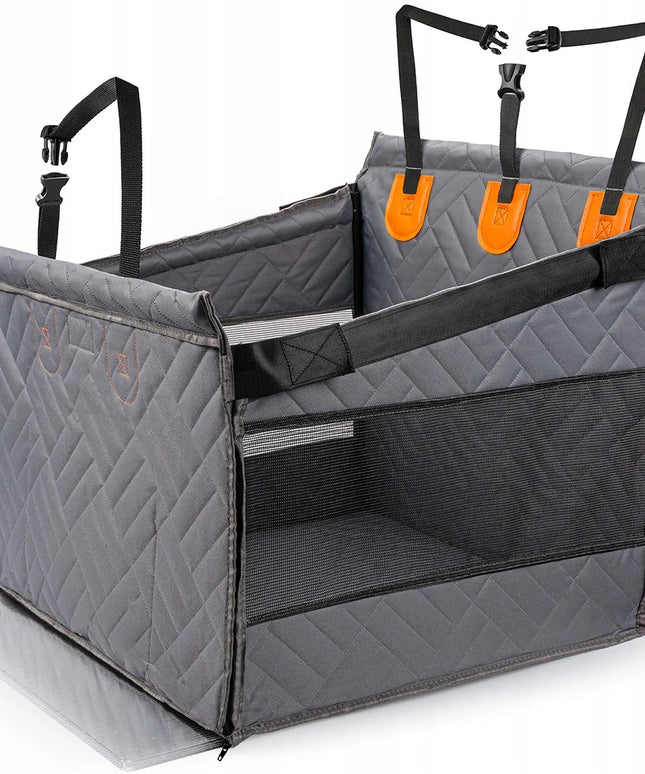 Ragi standi autokėdutė šunims – didelis bei stabilus transporteris ir kilimėlis į automobilį