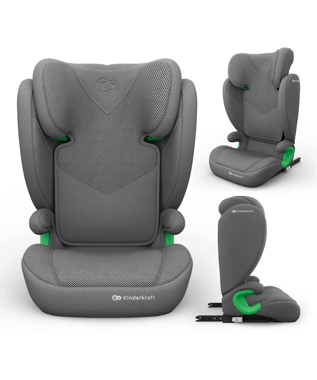 KINDERKRAFT JUNIOR FIX automobilinė kėdutė, 100–150 cm, 15–36 kg, i-Size, ISOFIX, pilka