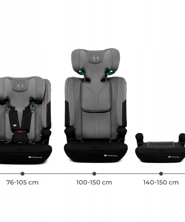 Automobilinė kėdutė „Kinderkraft I-COMFY“, 76–150 cm, 9–36 kg, i-Size, pilka