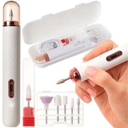 Beautylushh 25805 belaidė nagų frezavimo frezėlė su USB-C, 6 antgaliais ir dėklu