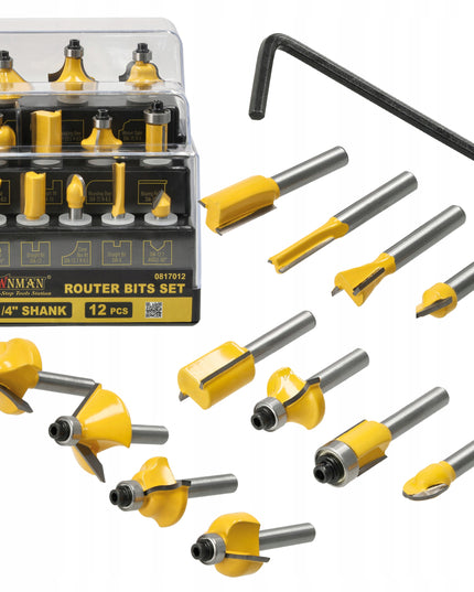 Frezų rinkinys medžio tiesioms kotinėms, 12 vnt., 6,3 mm, dėžutė