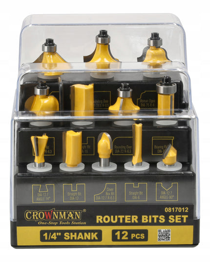 Frezų rinkinys medžio tiesioms kotinėms, 12 vnt., 6,3 mm, dėžutė