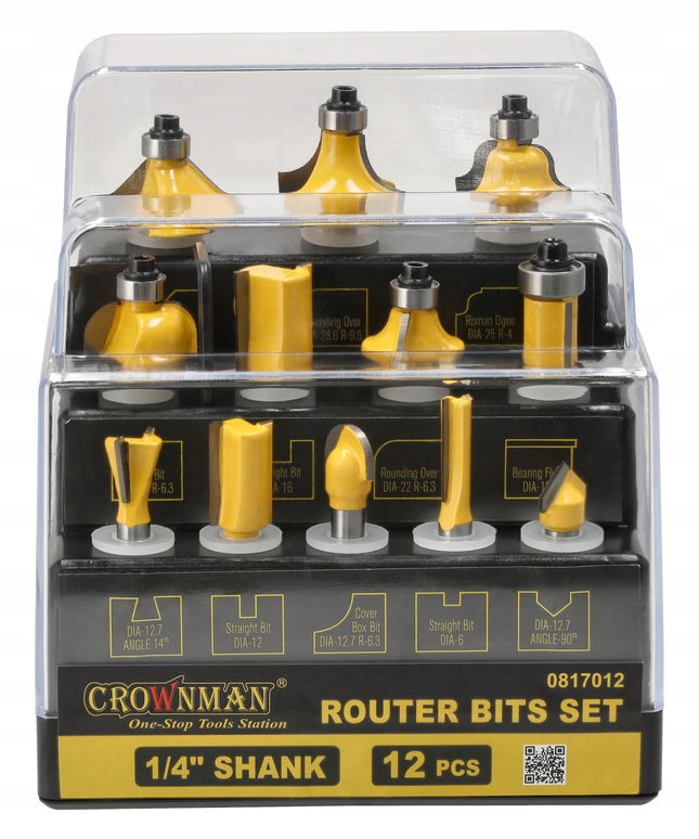 Frezų rinkinys medžio tiesioms kotinėms, 12 vnt., 6,3 mm, dėžutė