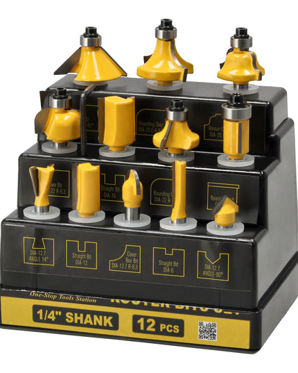 Frezų rinkinys medžio tiesioms kotinėms, 12 vnt., 6,3 mm, dėžutė