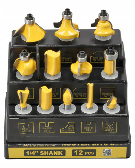 Frezų rinkinys medžio tiesioms kotinėms, 12 vnt., 6,3 mm, dėžutė