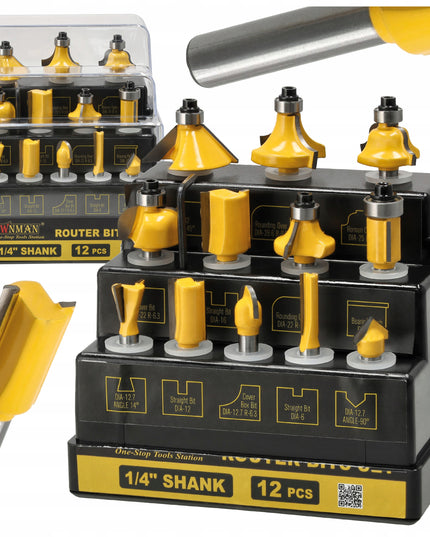 Frezų rinkinys medžio tiesioms kotinėms, 12 vnt., 6,3 mm, dėžutė