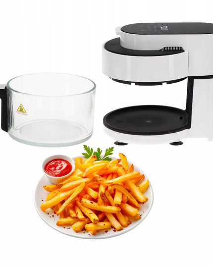 Adler Air Fryer stiklinis dubuo 3L, 1400W galia, halogeninis kaitinimo elementas