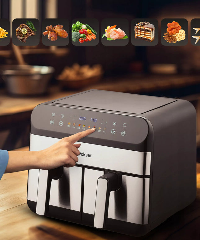 Dvikamerė oro gruzdintuvė VOKSAR G11 AirFryer 2400W + RECEPTAI