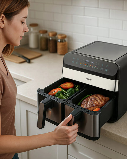 Dvikamerė oro gruzdintuvė VOKSAR G11 AirFryer 2400W + RECEPTAI