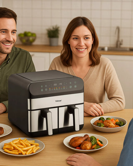 Dvikamerė oro gruzdintuvė VOKSAR G11 AirFryer 2400W + RECEPTAI