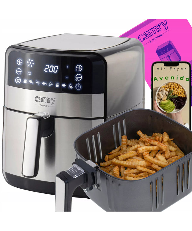 Bekondensinis gruzdintuvas 5L Airfryer 9 PROGRAMOS laikmatis LED Camry CR6311