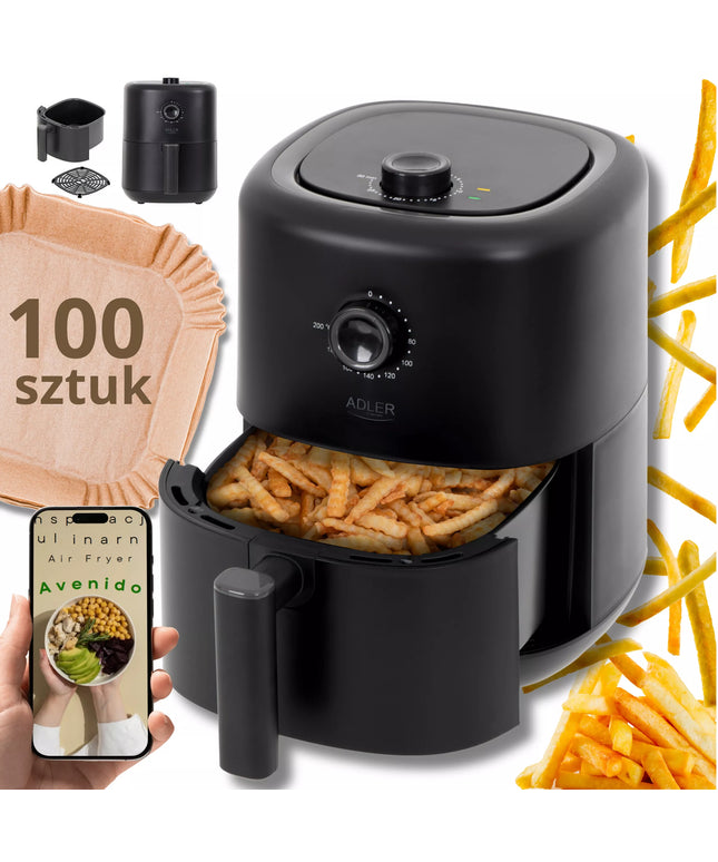 Karšto oro gruzdintuvė Adler AD 6310, 3 l, 2200 W + 100 vnt. kepimo popieriaus