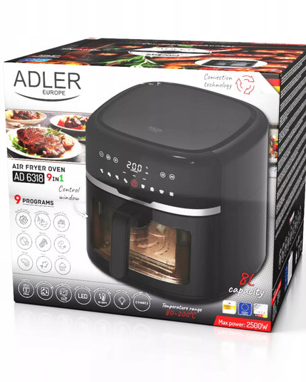 Neriebalinis gruzdintuvas "Air Fryer" DIDELIS 8L galingas 2500W 9 programos Adler