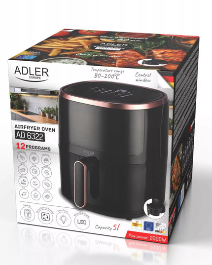 Adler AirFryer bekarboninė gruzdintuvė, 12 programų, 5L | LED ekranas