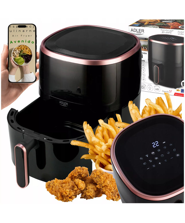 Adler AirFryer bekarboninė gruzdintuvė, 12 programų, 5L | LED ekranas