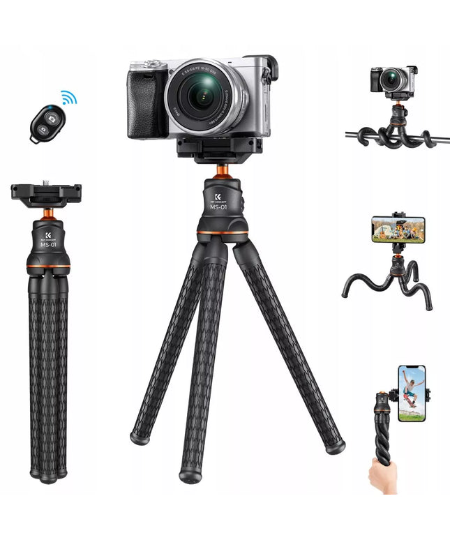 Lankstus K&F Concept trikojis fotoaparatui ir telefonui, tripod + Bluetooth nuotolinio valdymo pultelis