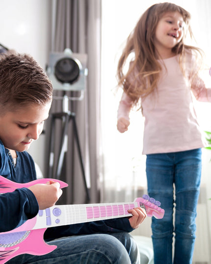 Elektrinė roko gitara su karaoke mikrofonu ant stovo vaikams