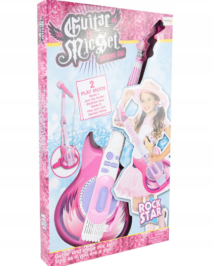 Elektrinė roko gitara su karaoke mikrofonu ant stovo vaikams