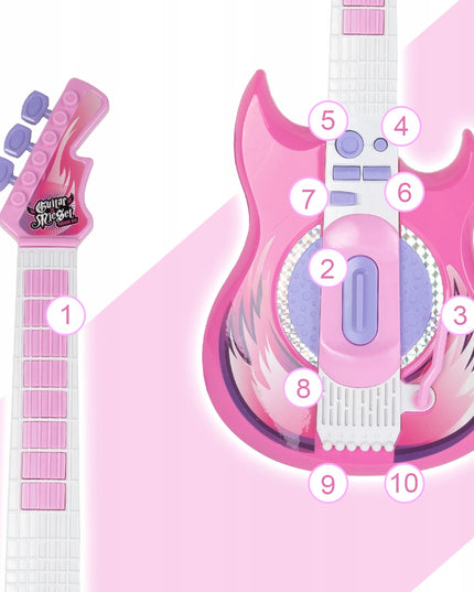 Elektrinė roko gitara su karaoke mikrofonu ant stovo vaikams