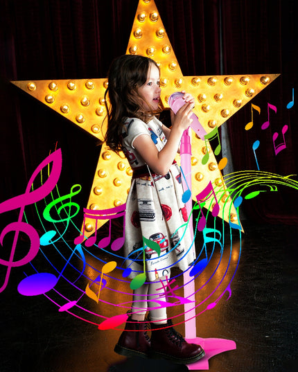 Elektrinė roko gitara su karaoke mikrofonu ant stovo vaikams