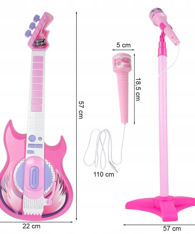 Elektrinė roko gitara su karaoke mikrofonu ant stovo vaikams