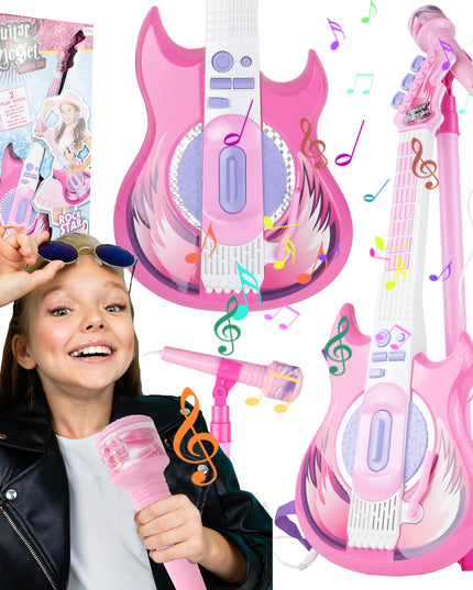 Elektrinė roko gitara su karaoke mikrofonu ant stovo vaikams