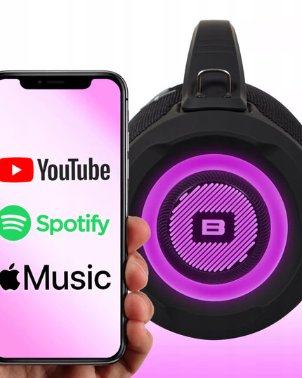 Nešiojamas belaidis Bluetooth garsiakalbis su SD, FM radiju, USB, AUX, mobiliuoju radiju ir dirželiu