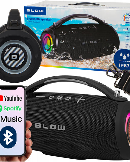 Nešiojamas belaidis Bluetooth garsiakalbis su SD, FM radiju, USB, AUX, mobiliuoju radiju ir dirželiu