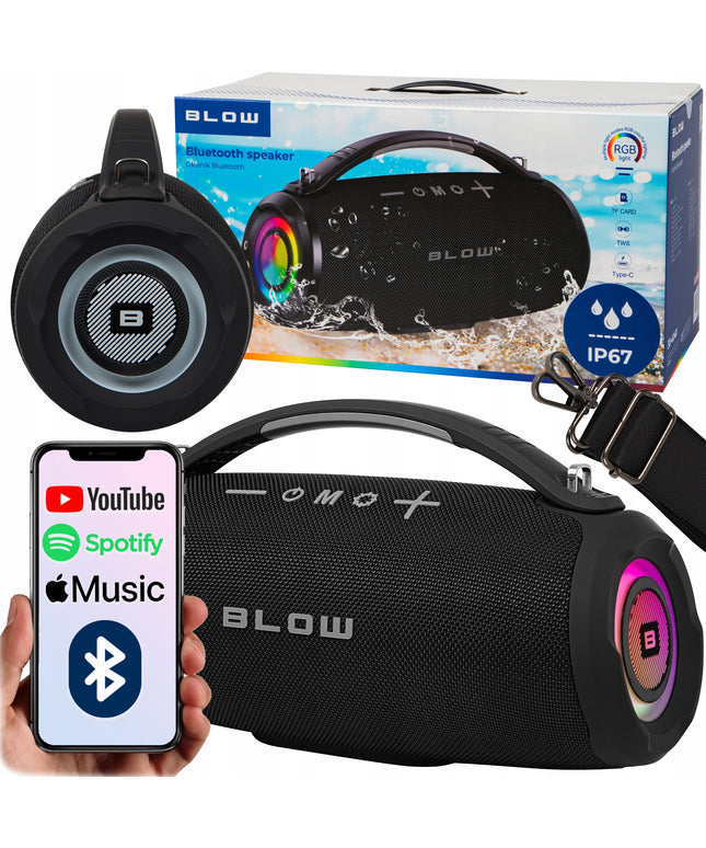 Nešiojamas belaidis Bluetooth garsiakalbis su SD, FM radiju, USB, AUX, mobiliuoju radiju ir dirželiu