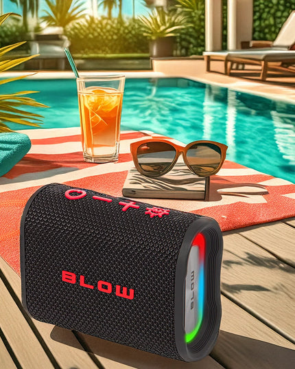 Nešiojamas belaidis „Bluetooth“ garsiakalbis BLOW AQUA TUNE, atsparus vandeniui IP67, FM radijas, USB, RGB