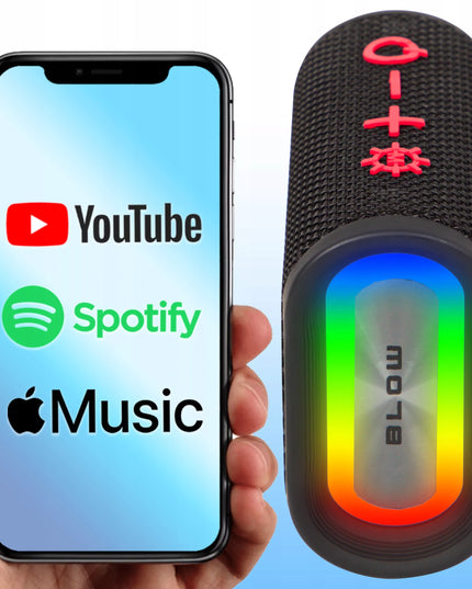 Nešiojamas belaidis „Bluetooth“ garsiakalbis BLOW AQUA TUNE, atsparus vandeniui IP67, FM radijas, USB, RGB