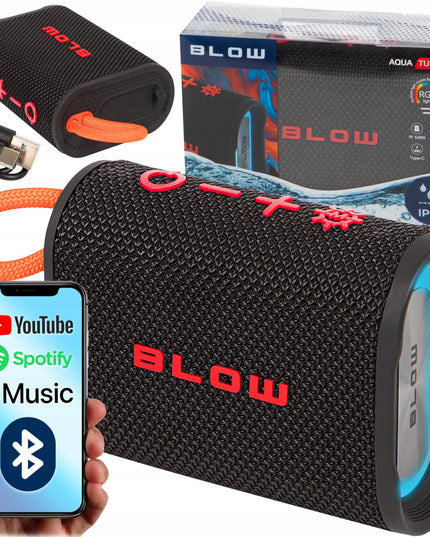 Nešiojamas belaidis „Bluetooth“ garsiakalbis BLOW AQUA TUNE, atsparus vandeniui IP67, FM radijas, USB, RGB
